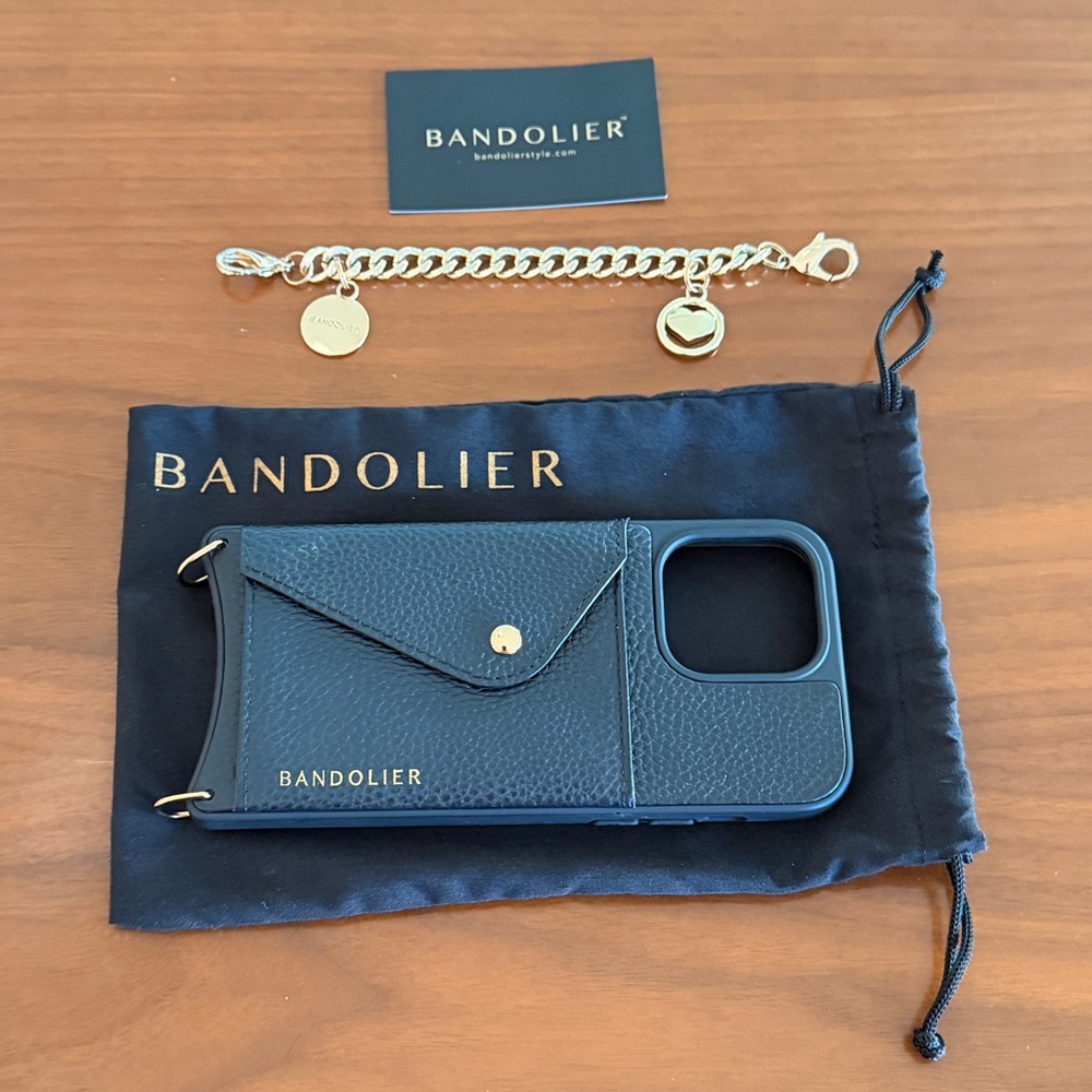 Bandolier Black/Gold Phone Case with Gold Chain